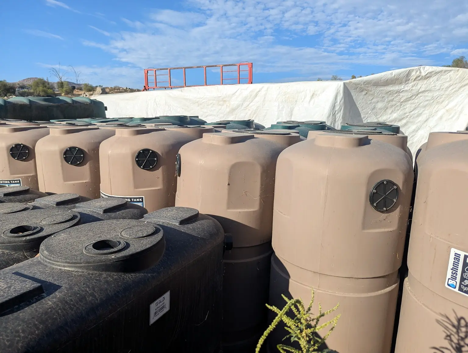 Bushman water tanks at Diamond Valley Market in Hemet