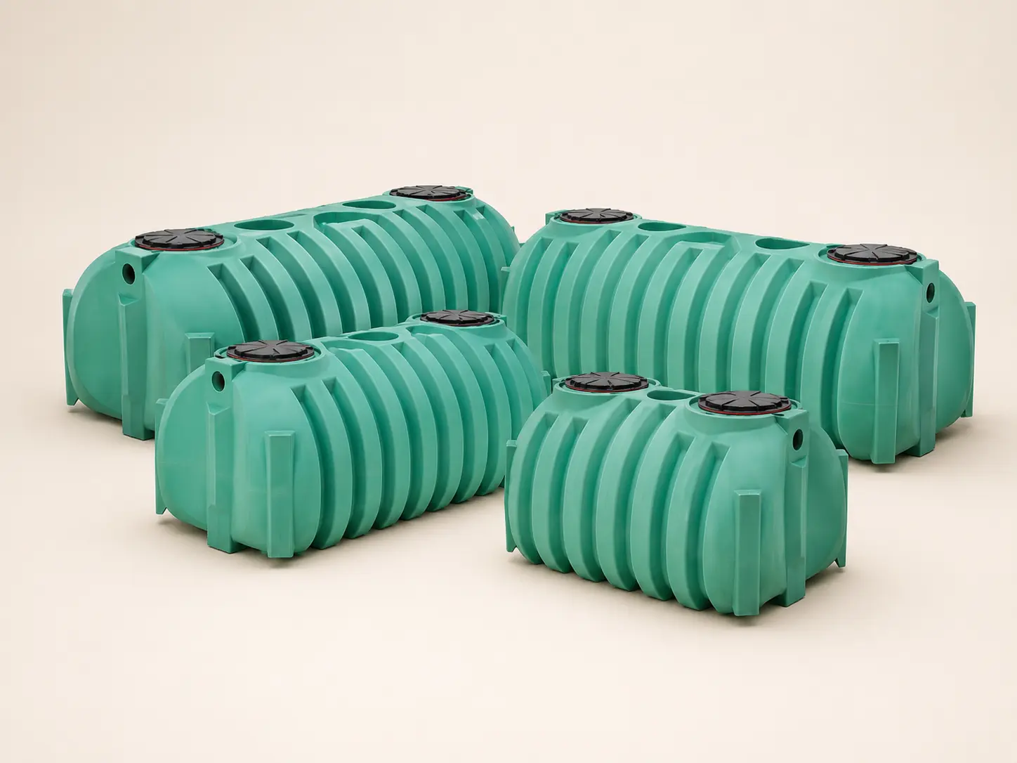A representative range of low-profile septic tanks